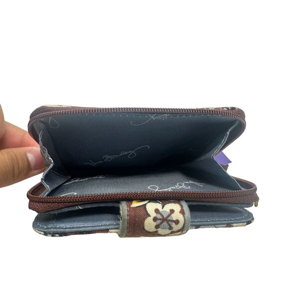 Vera Bradley State Blooms Mini Wallet Zip Closure Card Slots Brown Blue Gray - Picture 6 of 9